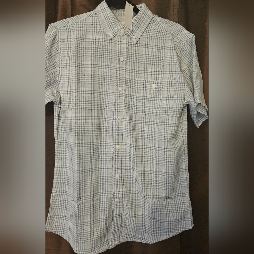 Weatherproof Vintage Mens Short Sleeve Button Down Shirt White Plaid
